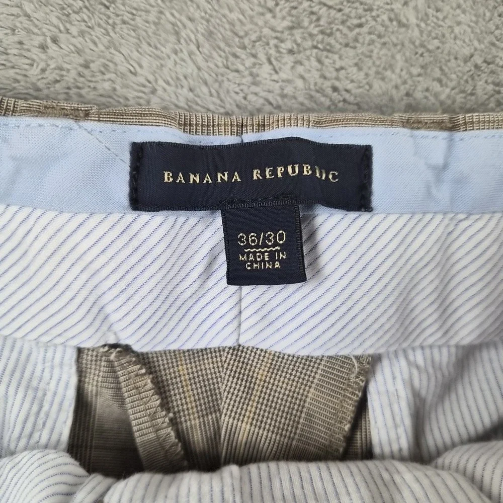 Banana Republic Dress Pants Men 36x30 (fits 34x28) Beige Plaid 100% Cotton Flat